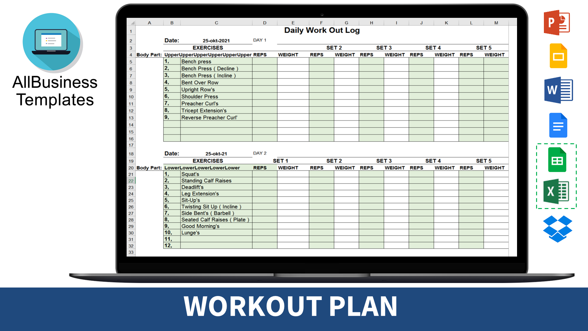 workout template example modèles