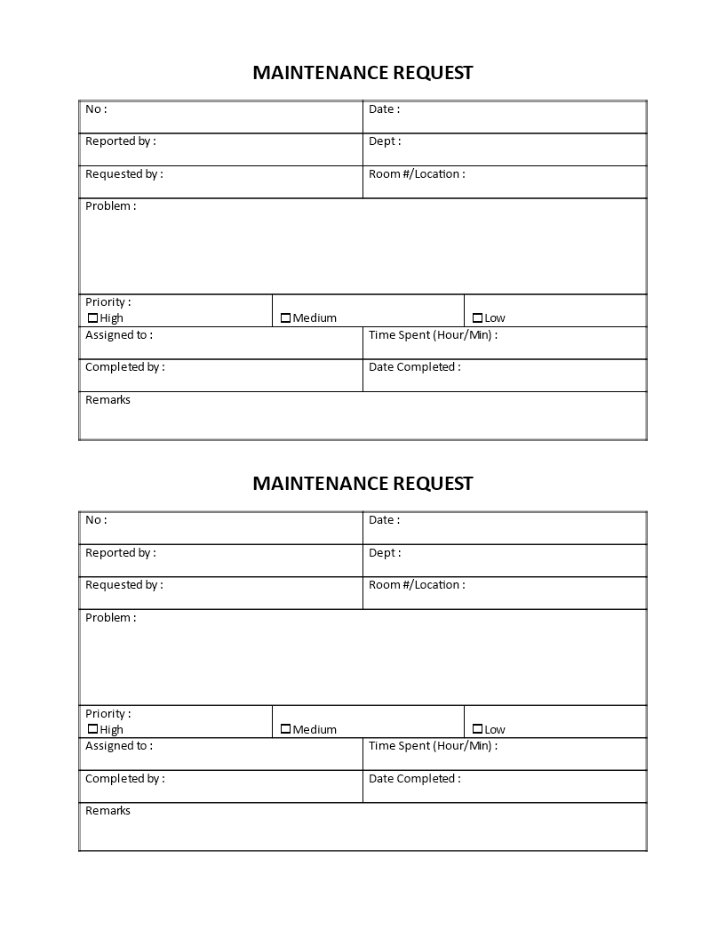 Hotel Maintenance Request template 模板