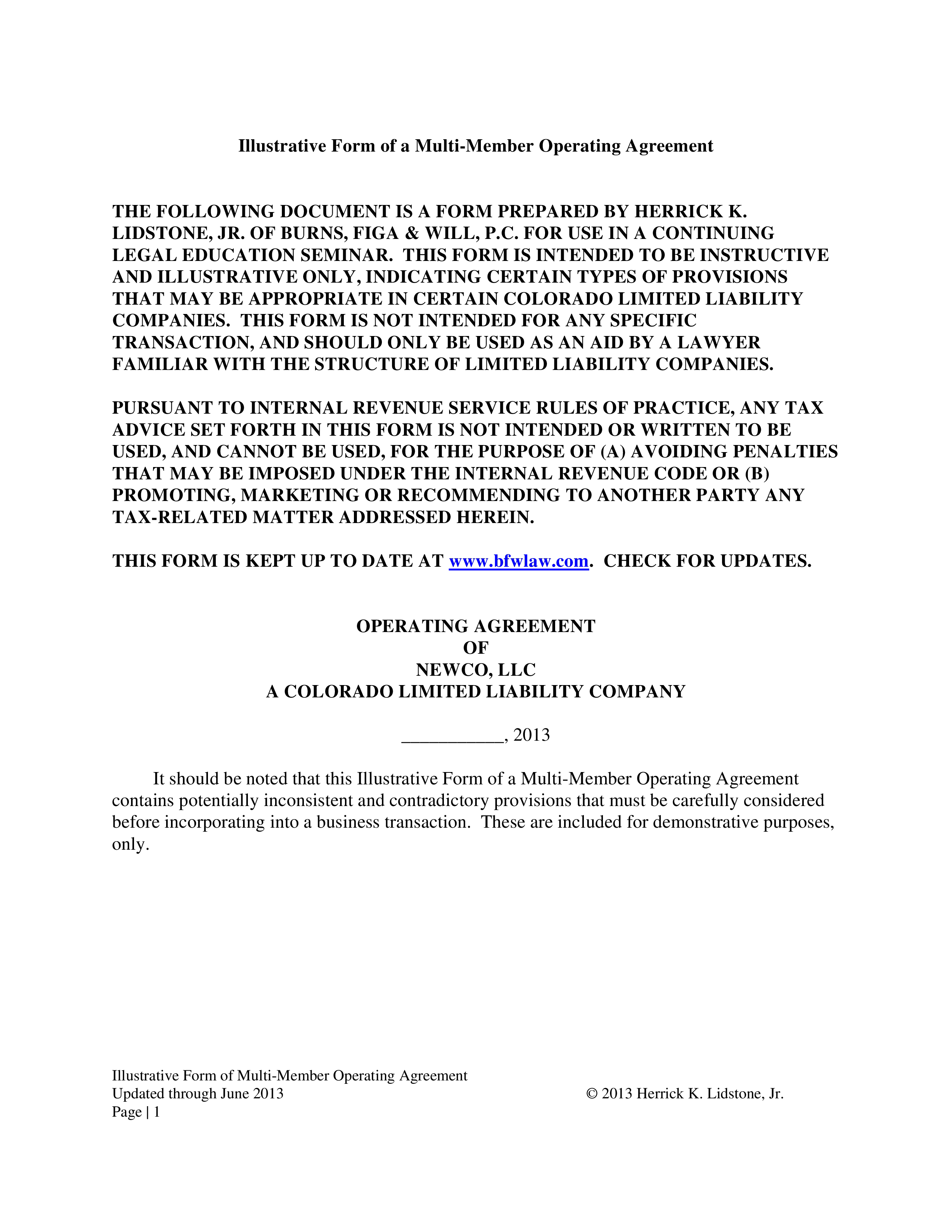 Multi-Member Operating Agreement main image