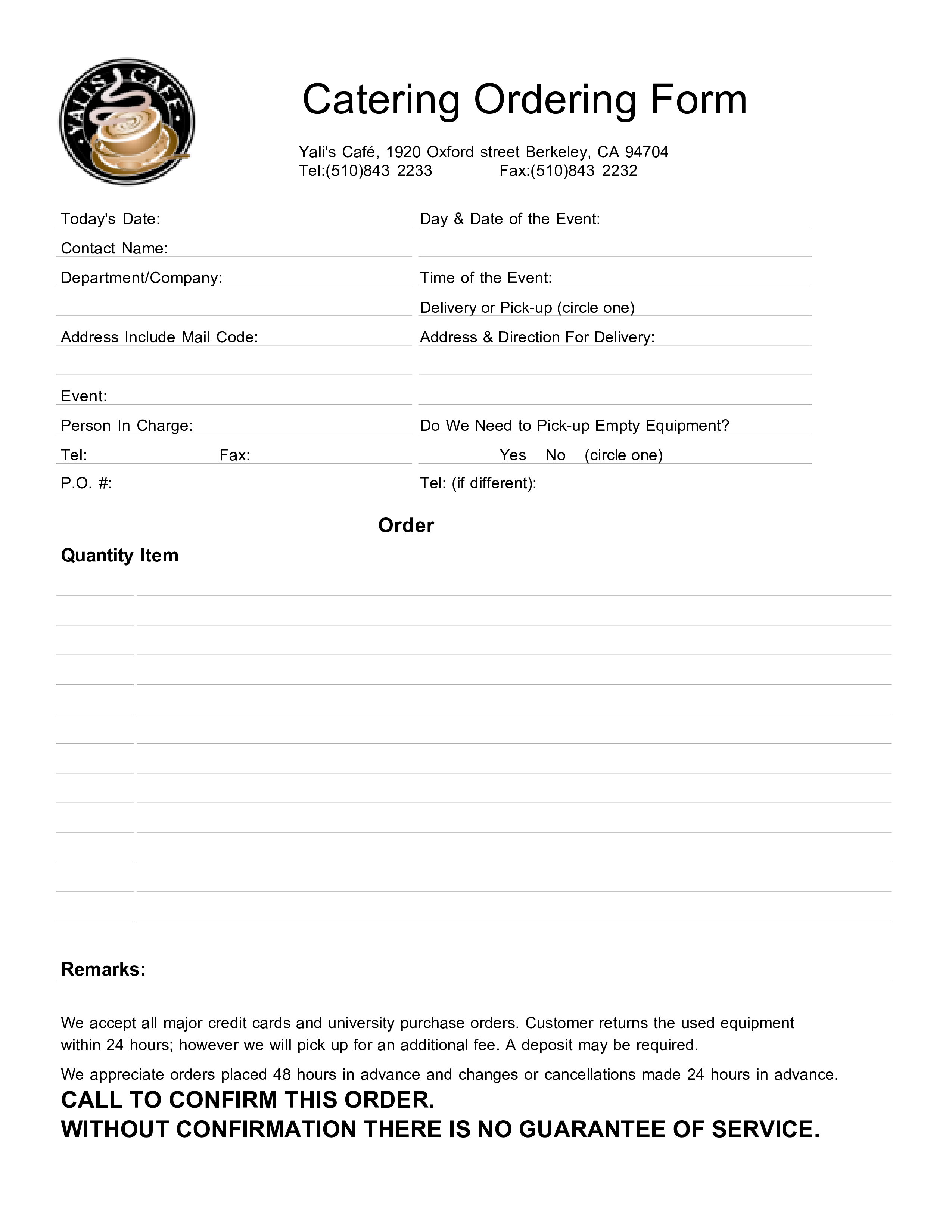 blank catering order template