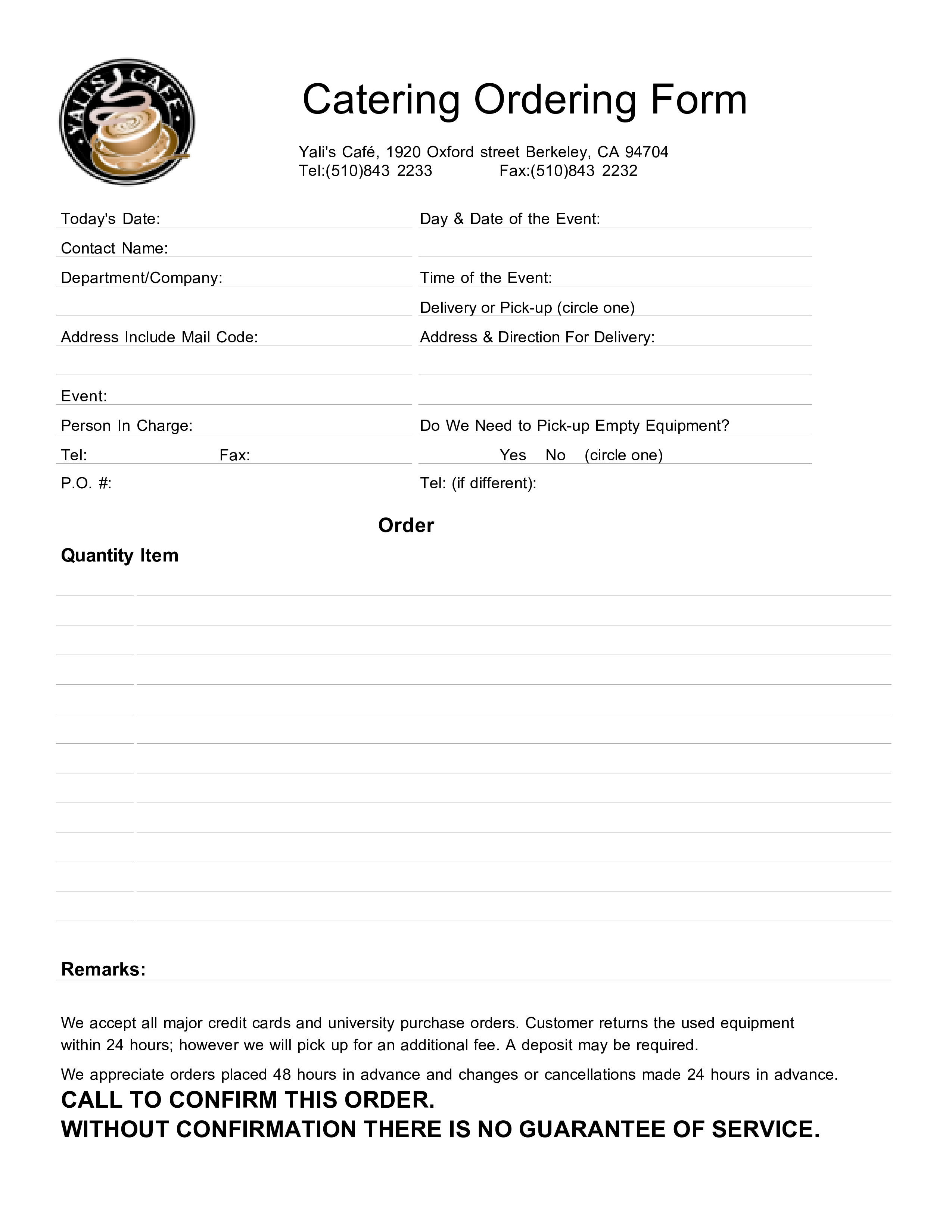 blank catering order template