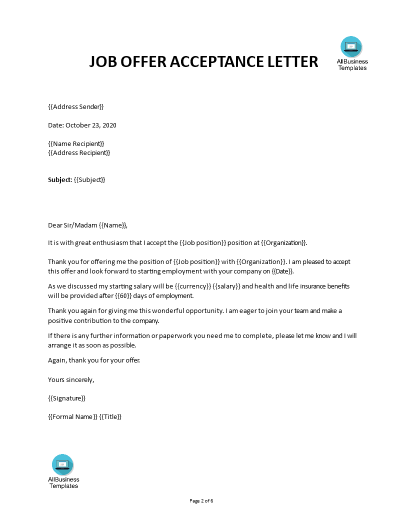 job appointment acceptance letter voorbeeld afbeelding 