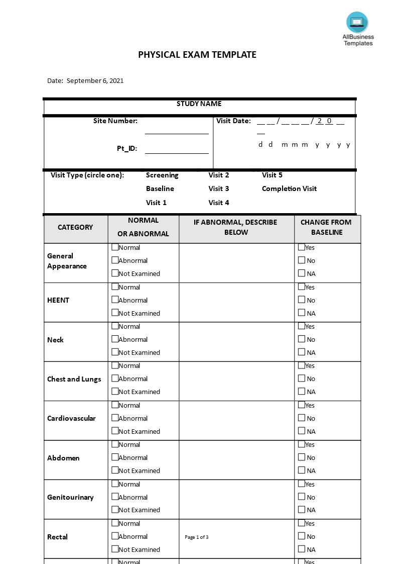 Vet Physical Exam Template