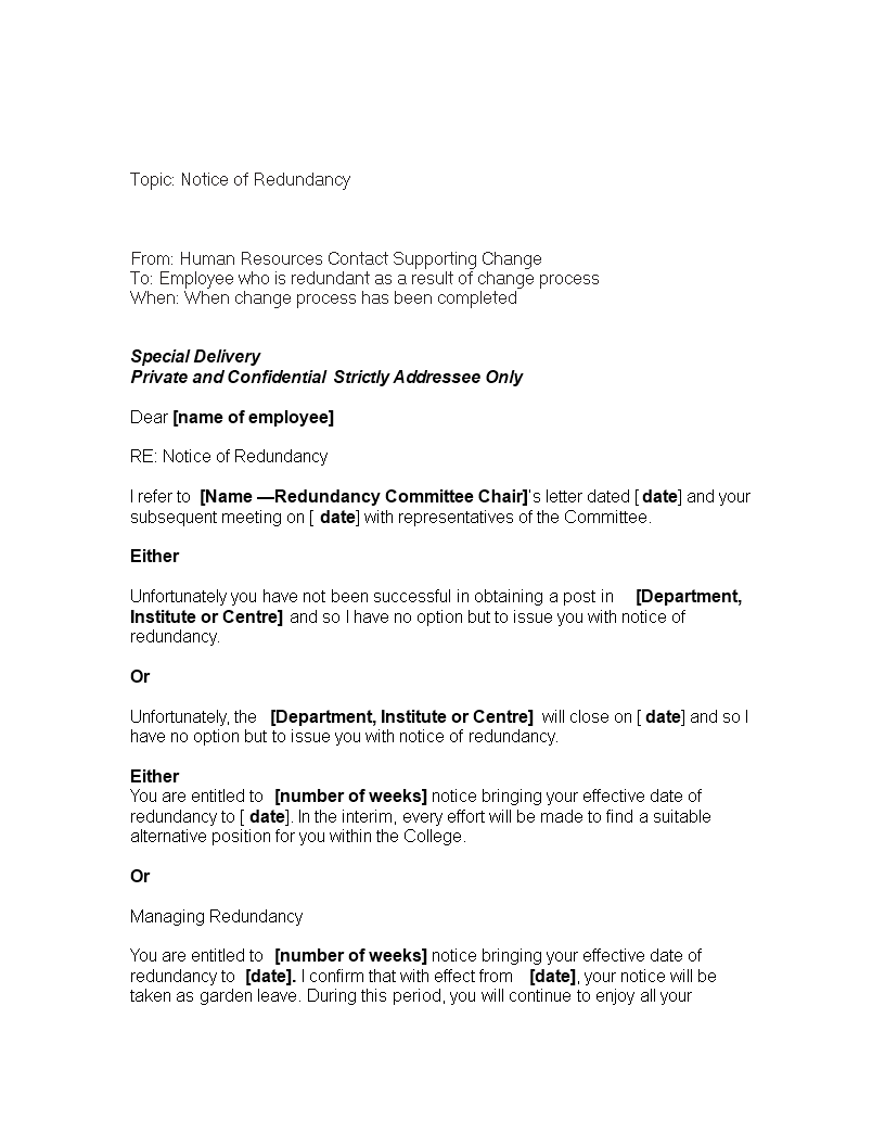 two week redundancy notice letter template