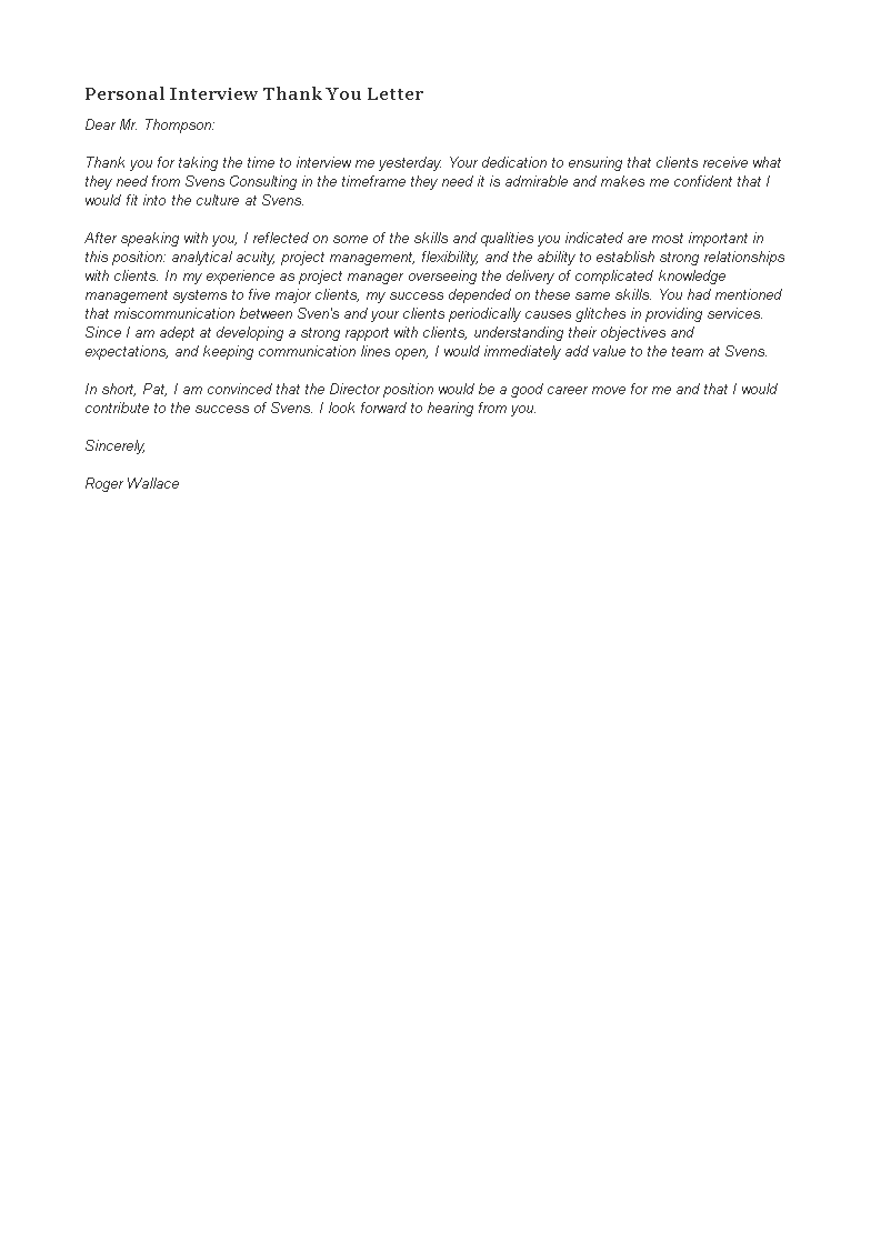 thank you letter personal interview template