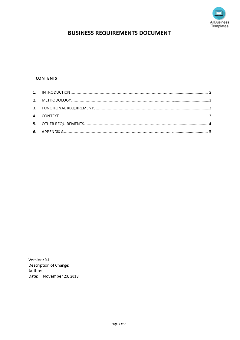 business requirements document template modèles