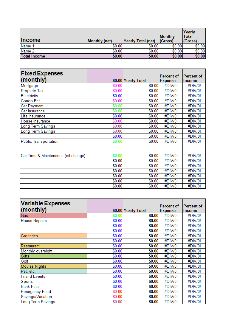 a simple budget worksheet