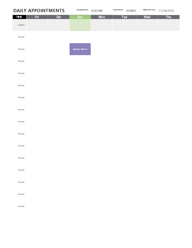 office appointment calendar template