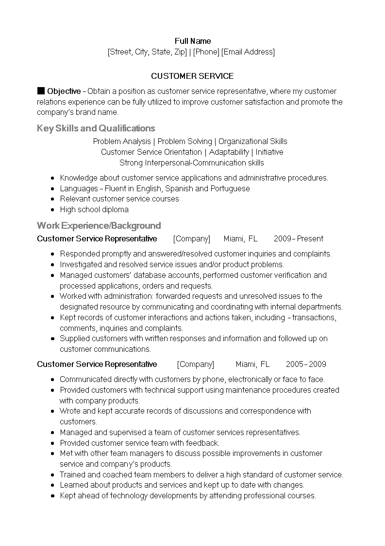 Sales Customer Service Resume main image