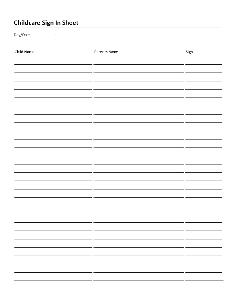 Home Daycare Sign In Sheet Templates At Allbusinesstemplates Com