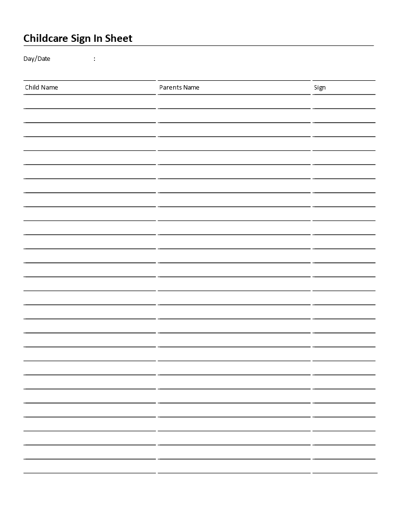 home daycare sign in sheet template