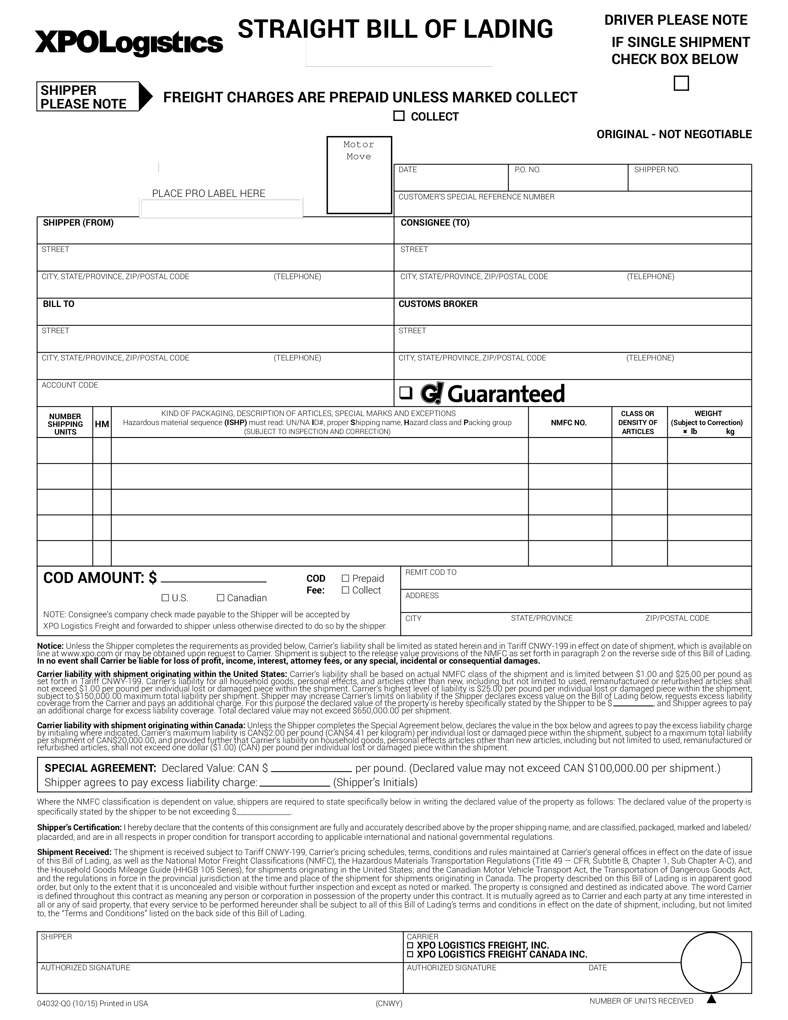 Telecharger Gratuit Bill Of Lading Form Bl