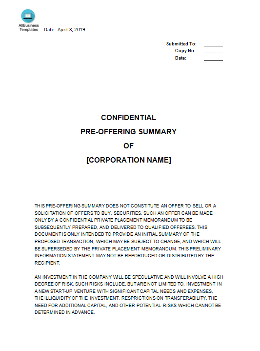 pre offering summary template