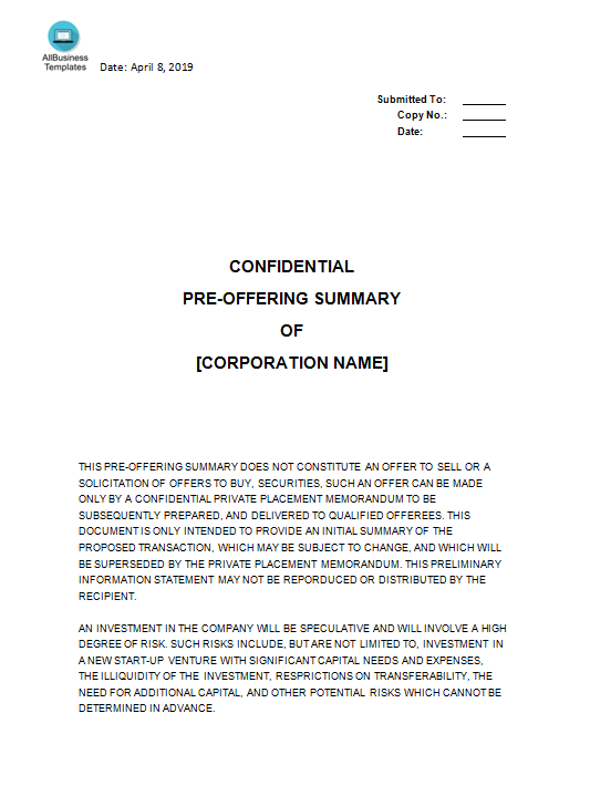 pre offering summary voorbeeld afbeelding 