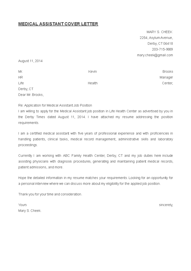 medical assistant cover letter modèles