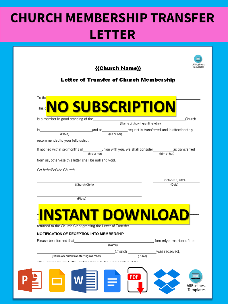 Church Membership Transfer Letter Templates at