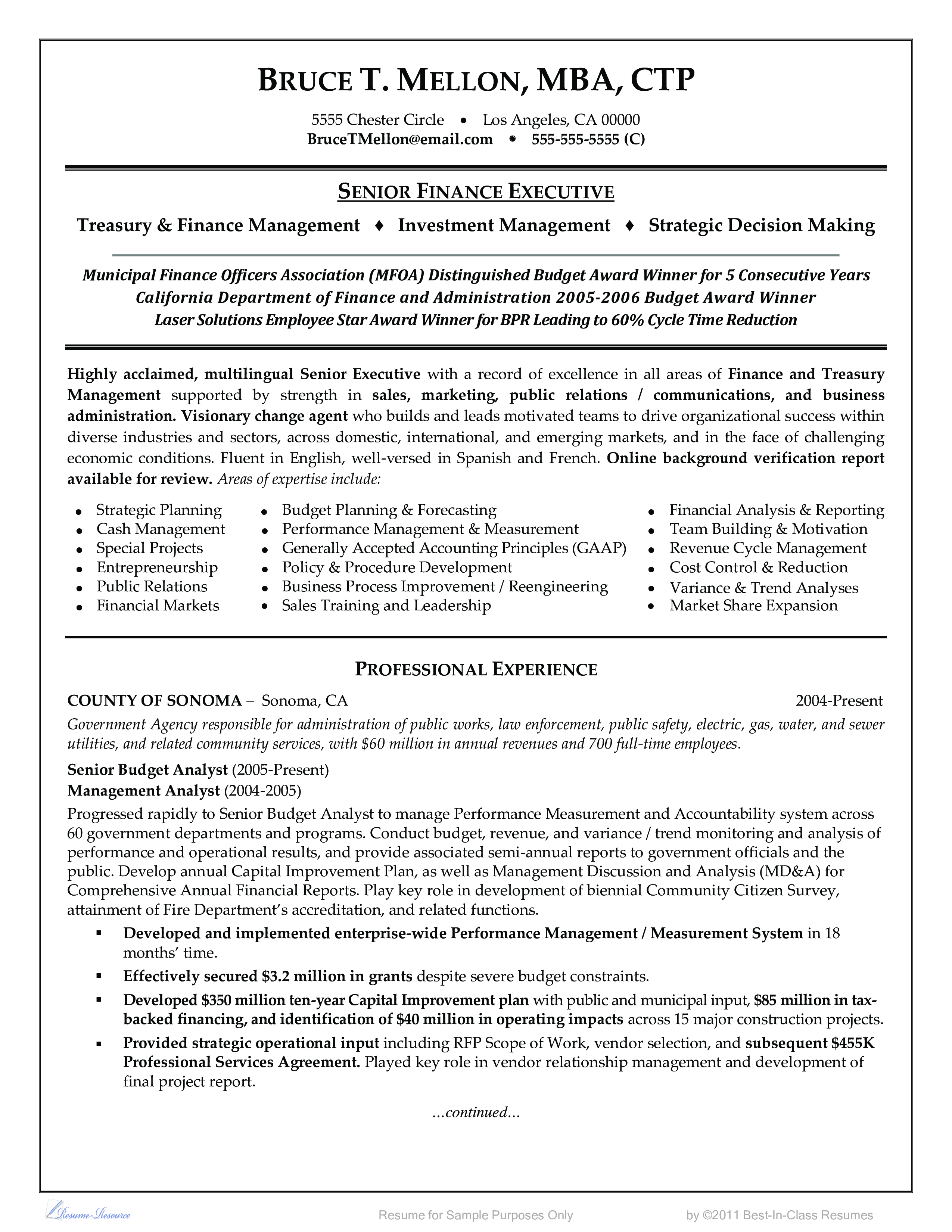 senior financial management resume modèles