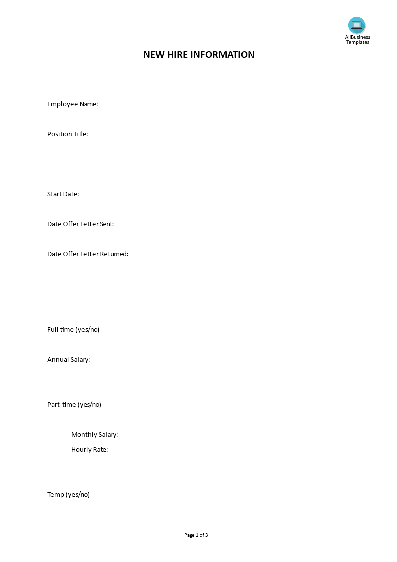 hr new hire information template