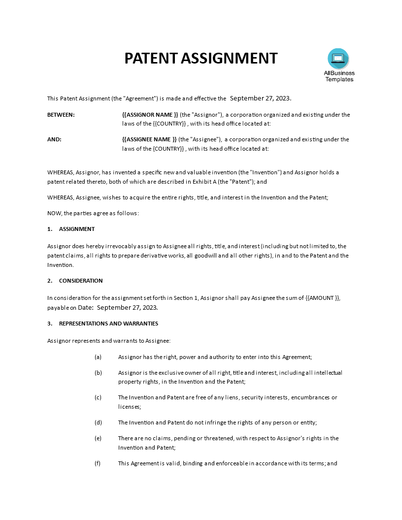 assignment agreement in french