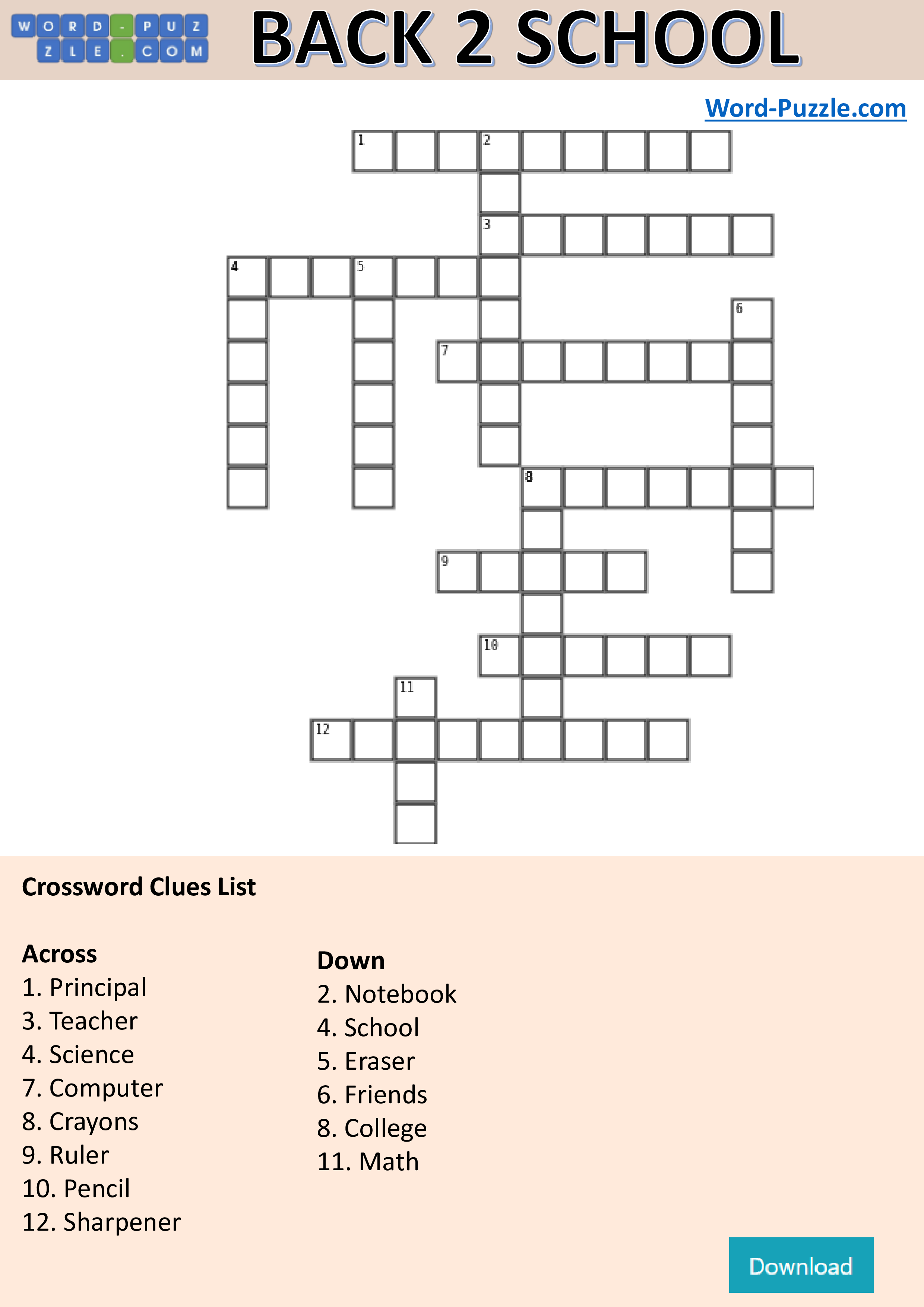 Back To School Crossword Puzzle main image