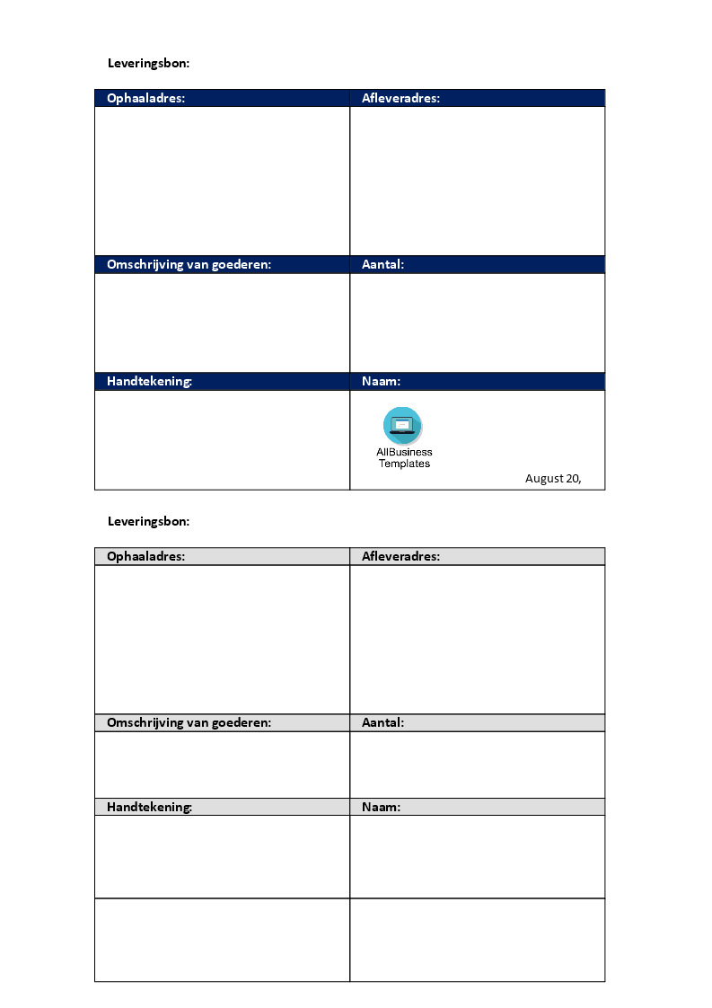 pakbon template voorbeeld afbeelding 