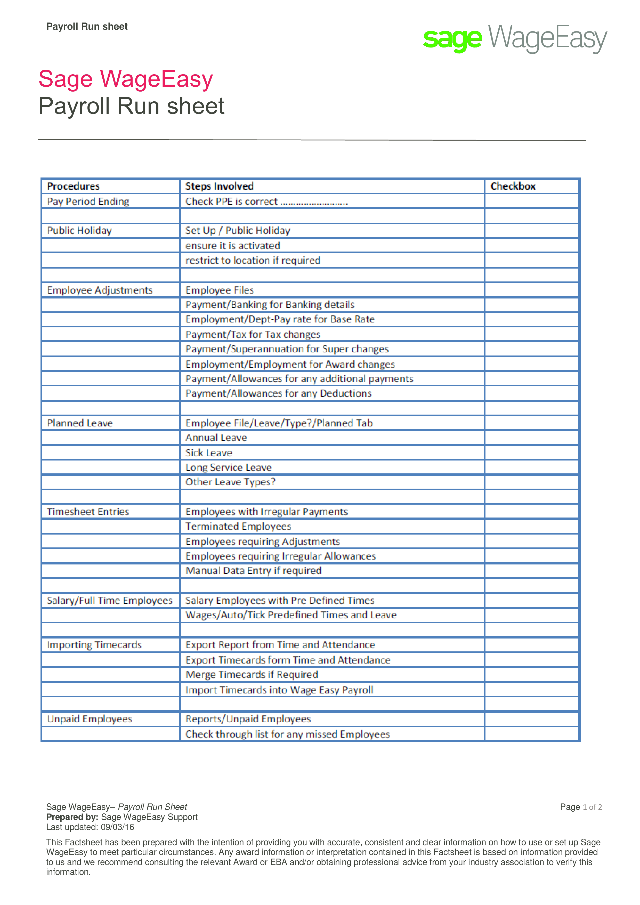 Payroll Run Sheet 模板