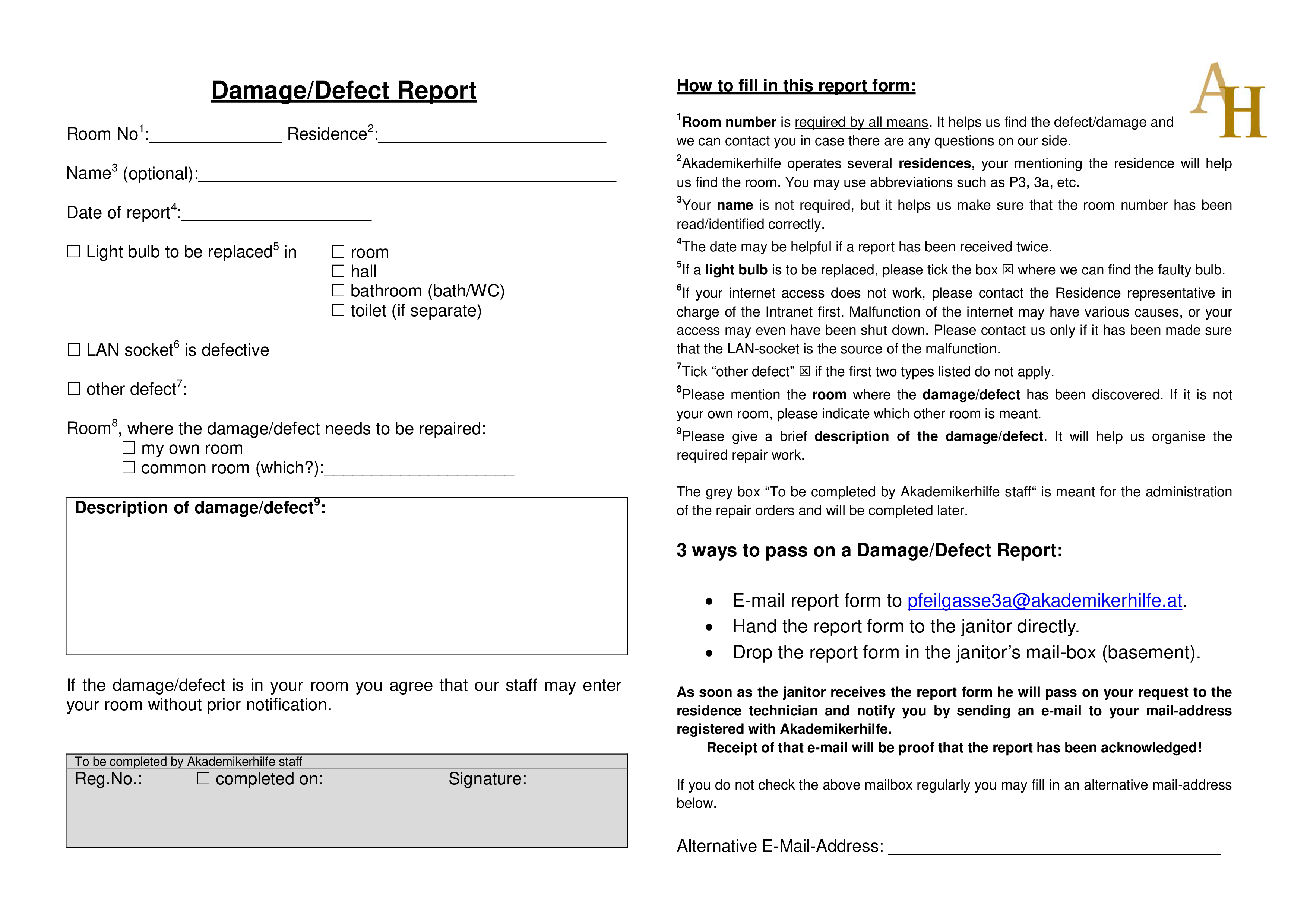 damage defect template