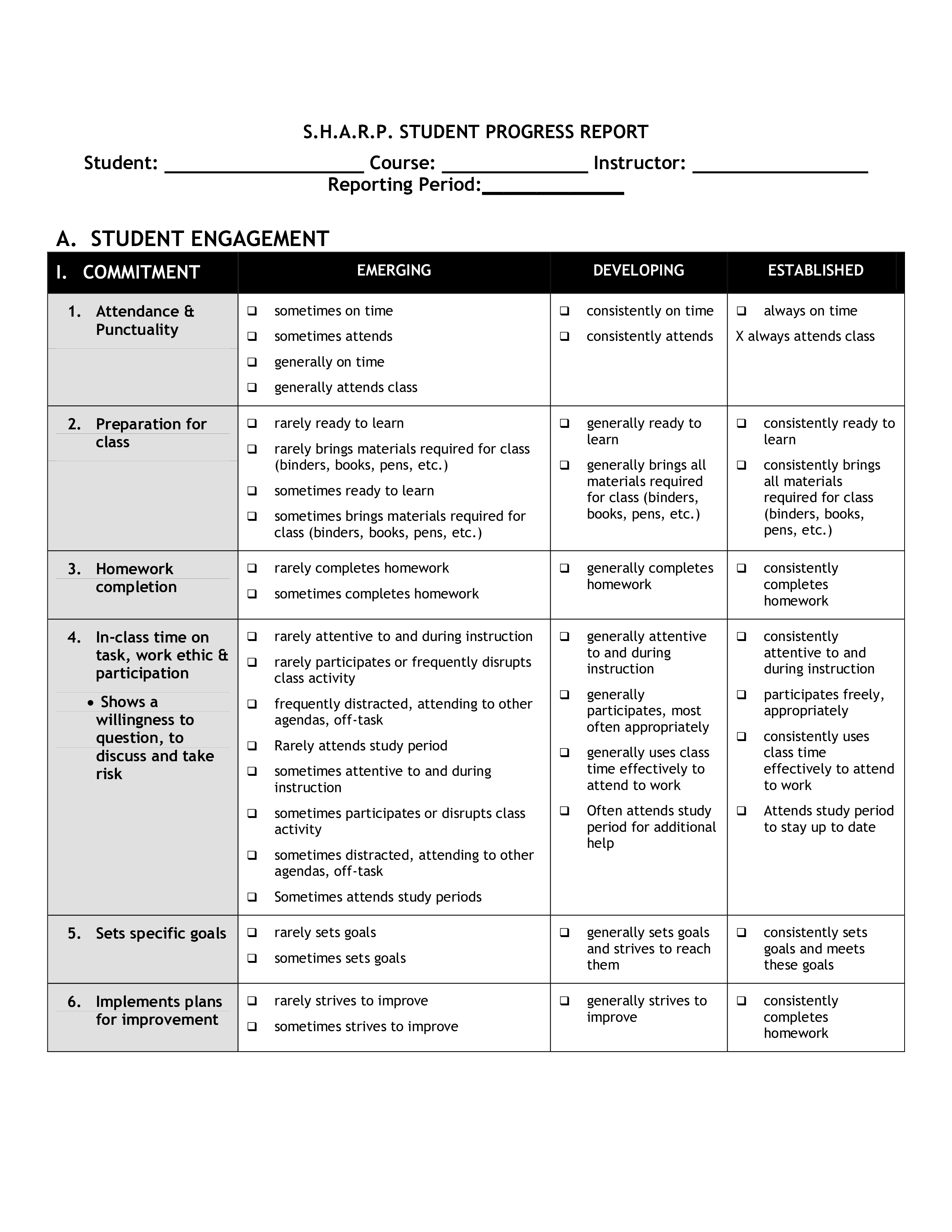 Simple Student Progress 模板