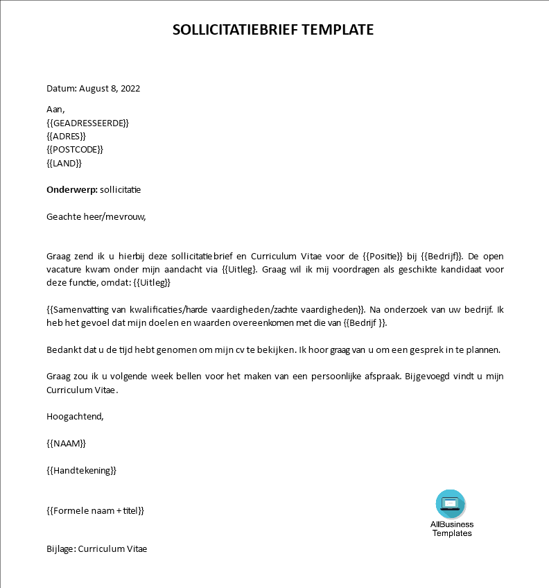 sollicitatiebrief voorbeeld pdf modèles