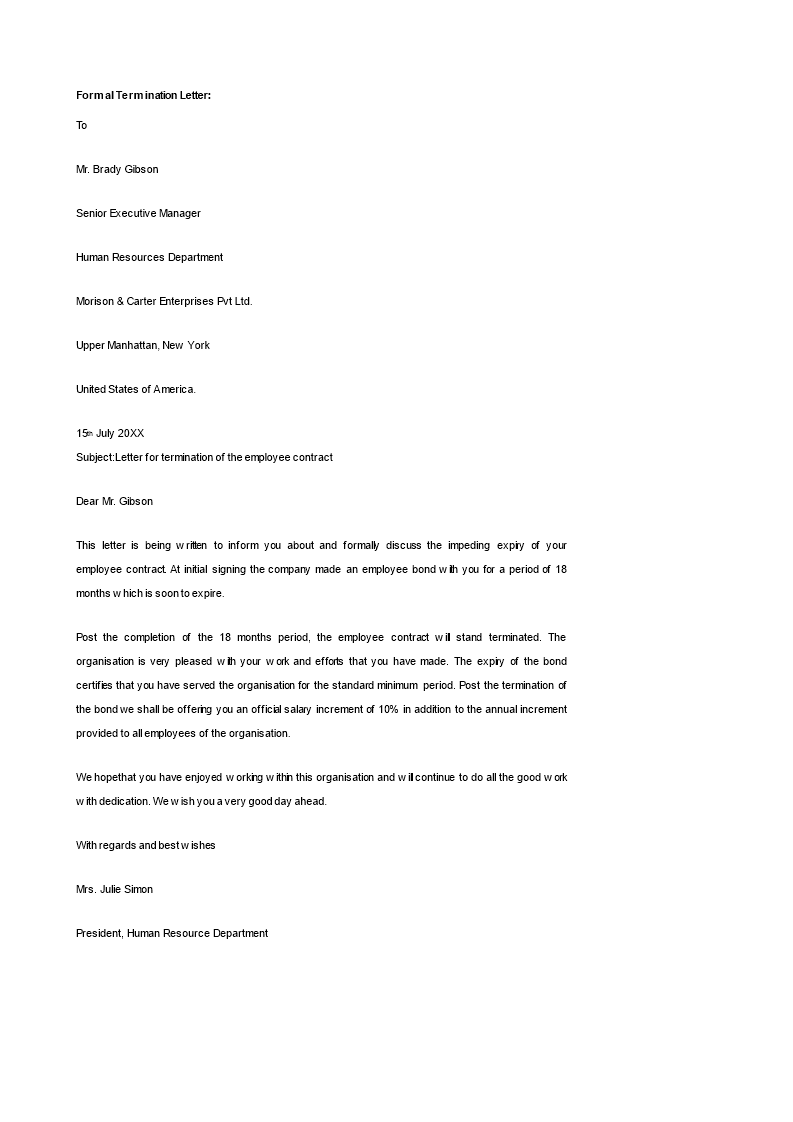 professional termination letter template