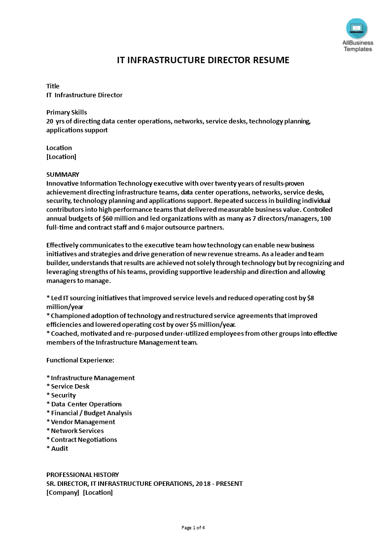 it infrastructure director resume Hauptschablonenbild