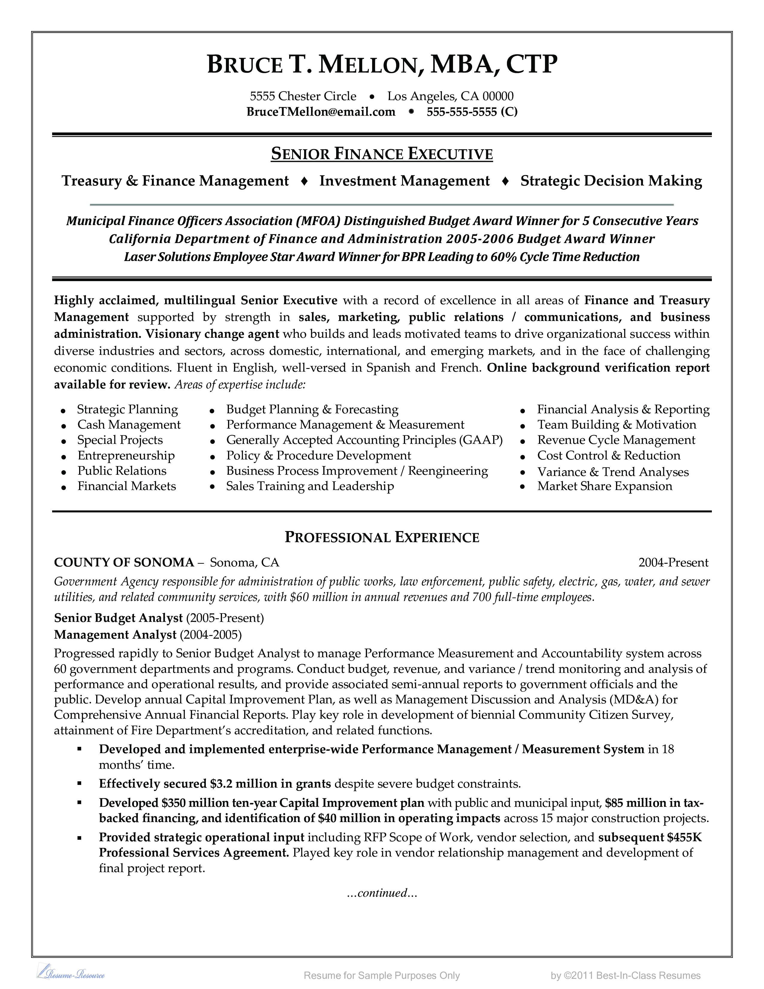 finance officer resume example template