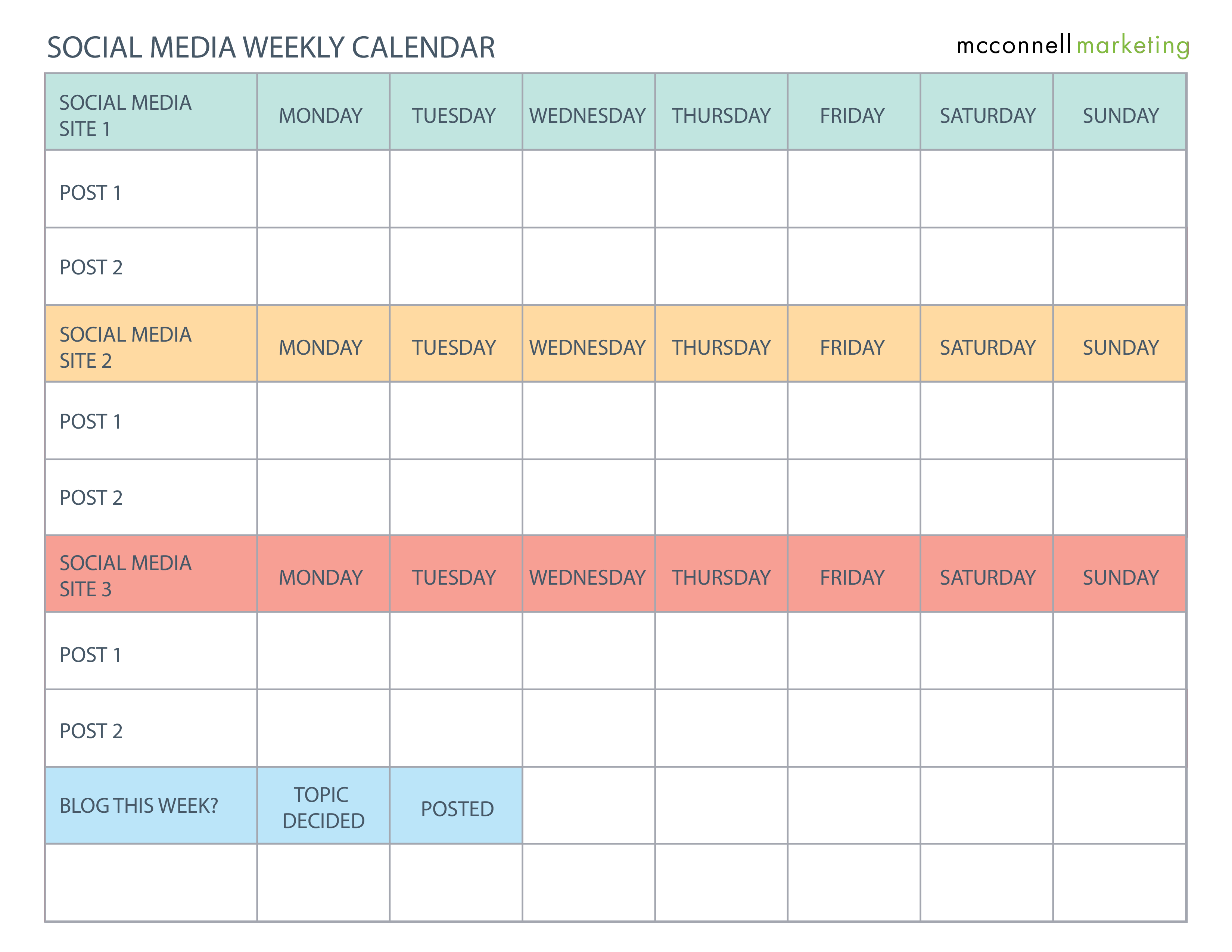 weekly social media calendar templates at allbusinesstemplatescom