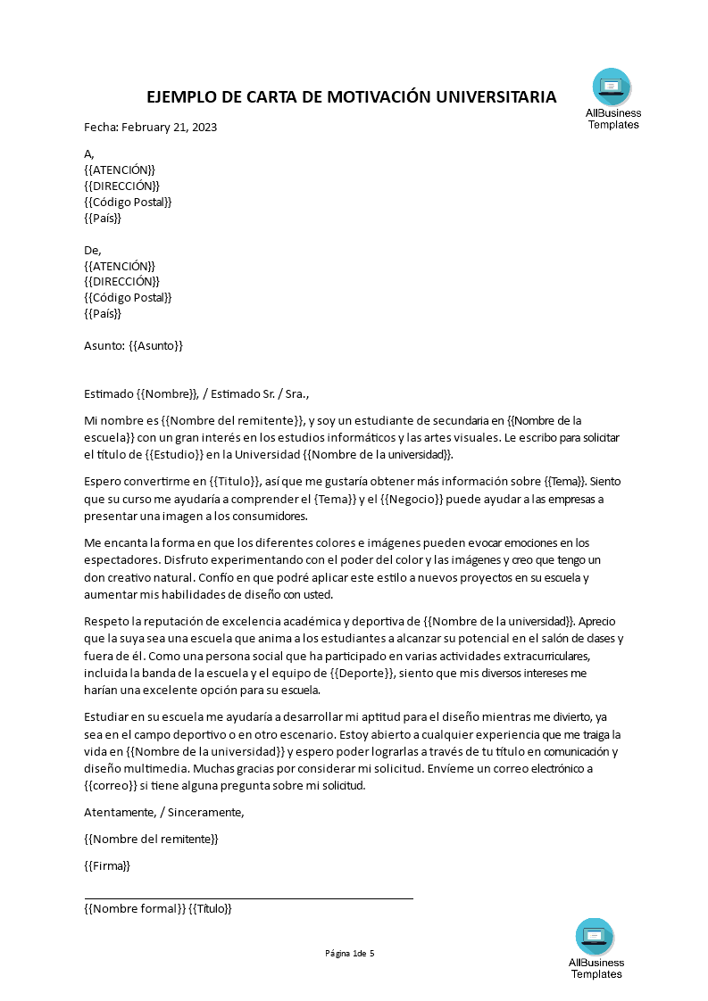 carta de motivación de universidad Hauptschablonenbild