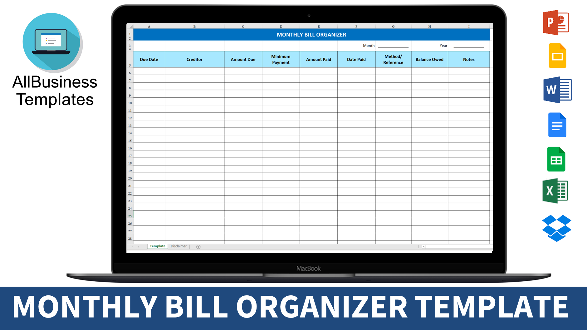 monthly bill organizer template