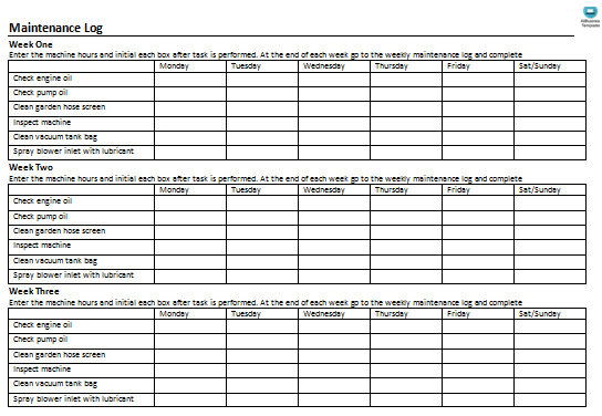 machinery equipment maintenance log spreadsheet voorbeeld afbeelding 