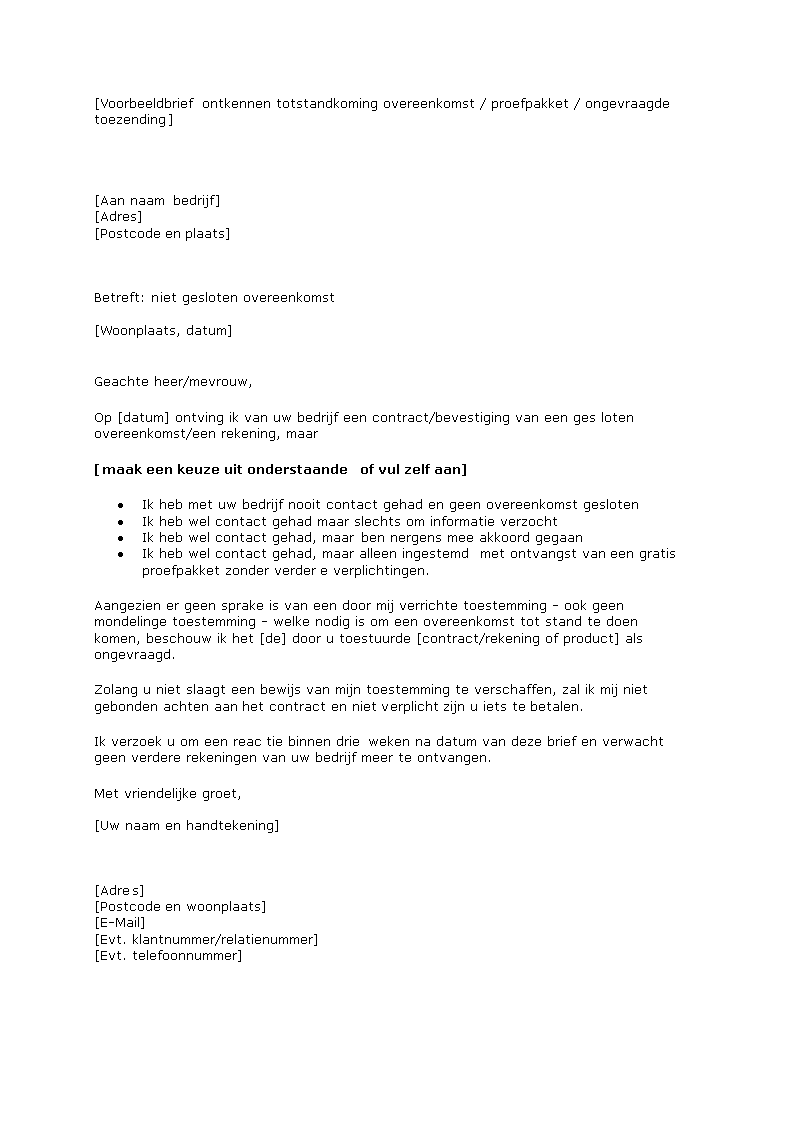 Ontkennen totstandkoming overeenkomst main image