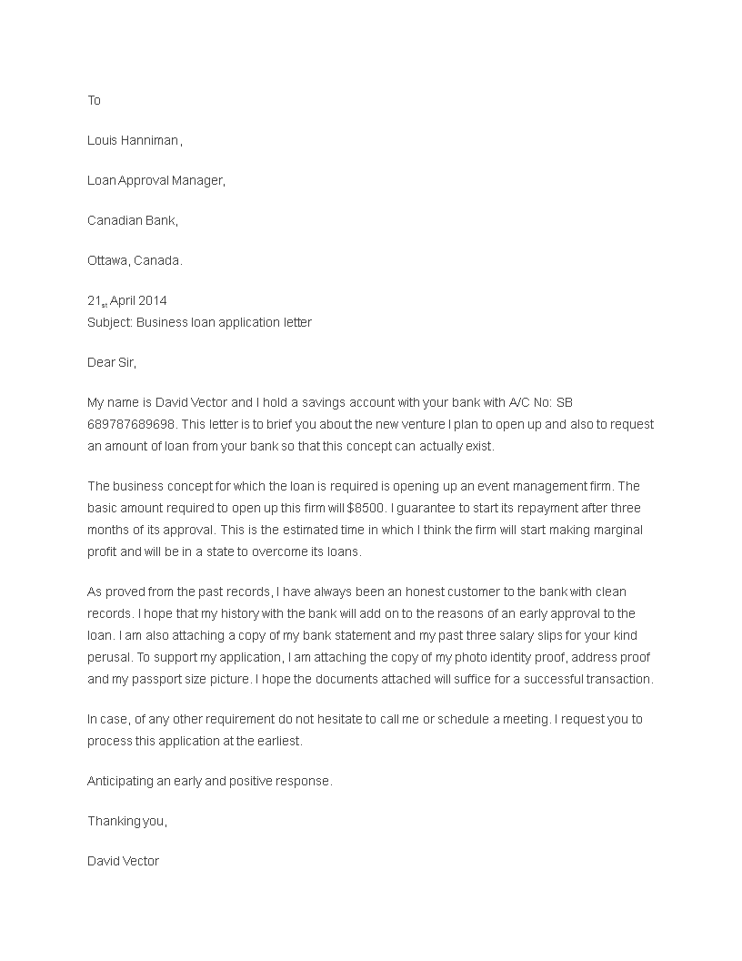 corporate loan application letter modèles