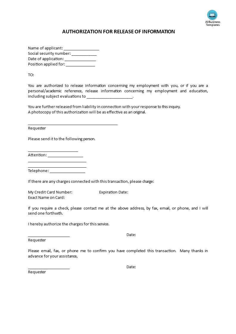 authorization for release of information template