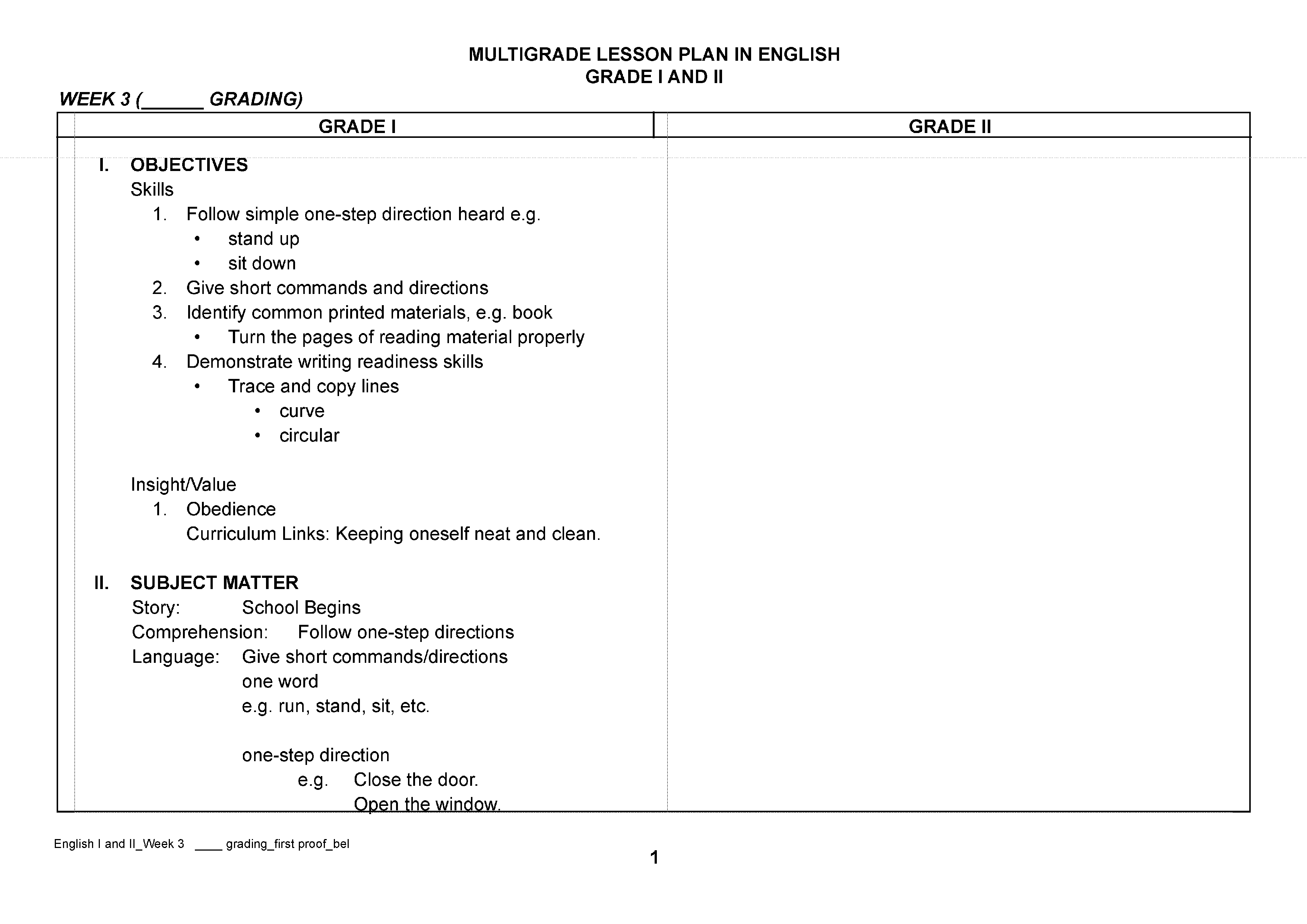 multigrade teaching lesson plan modèles