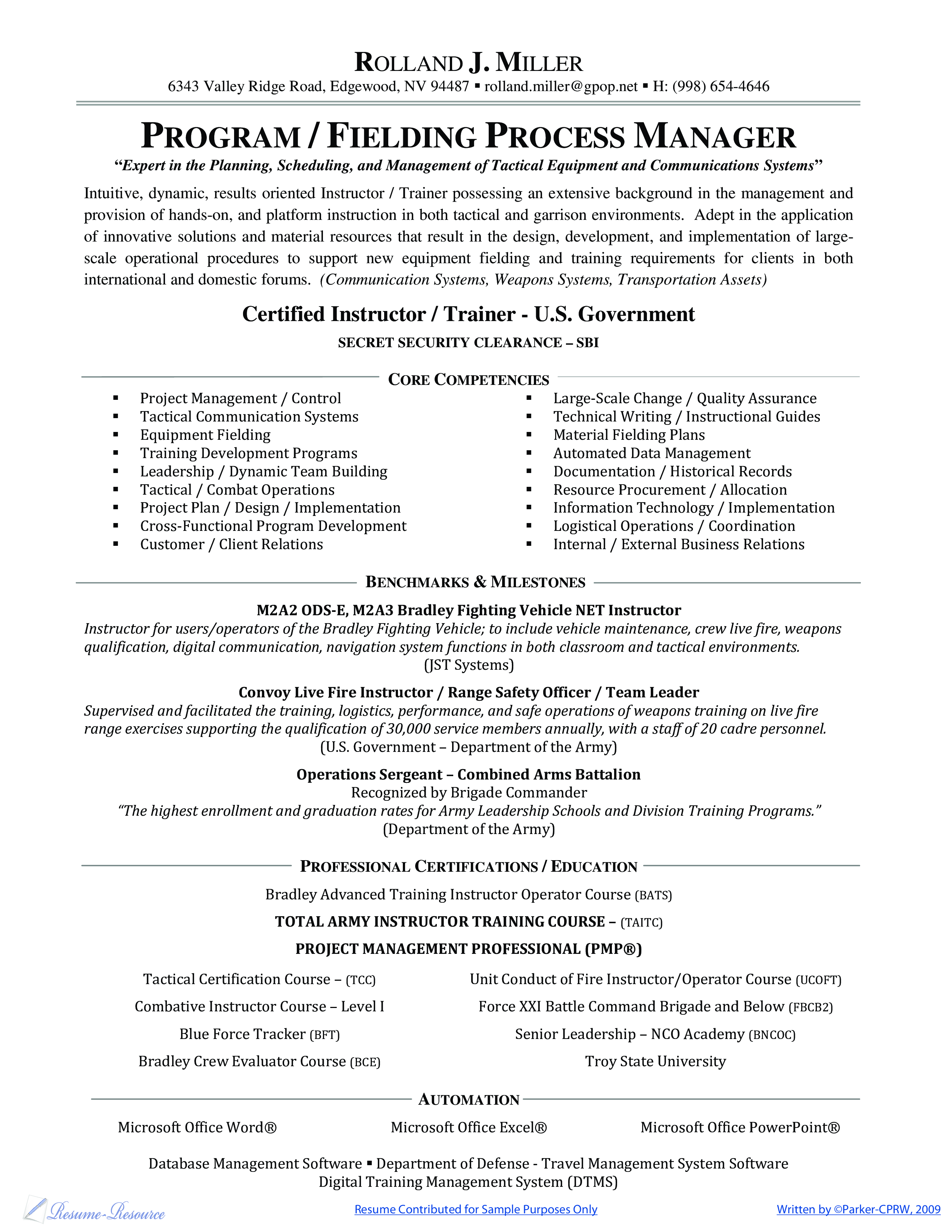 process manager resume template