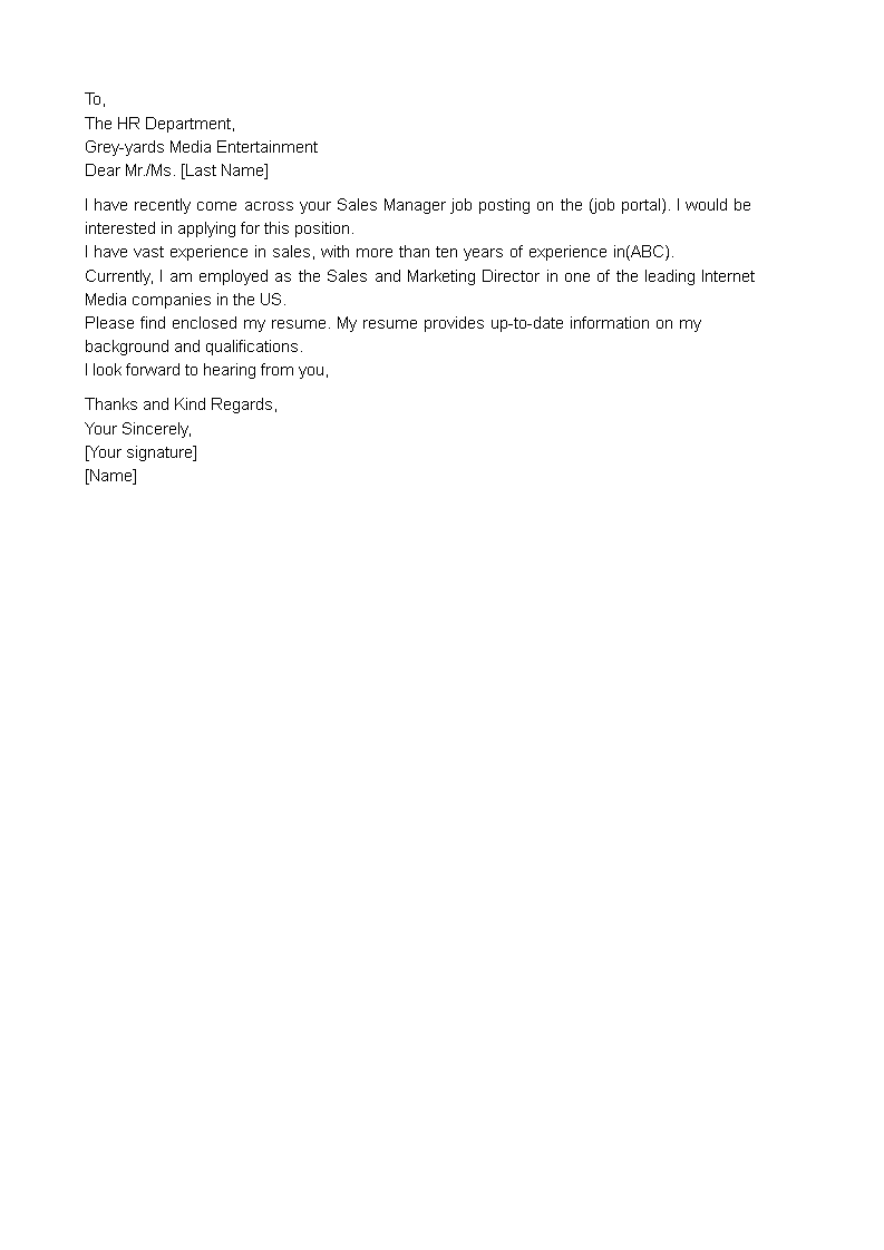 resume email cover letter format template