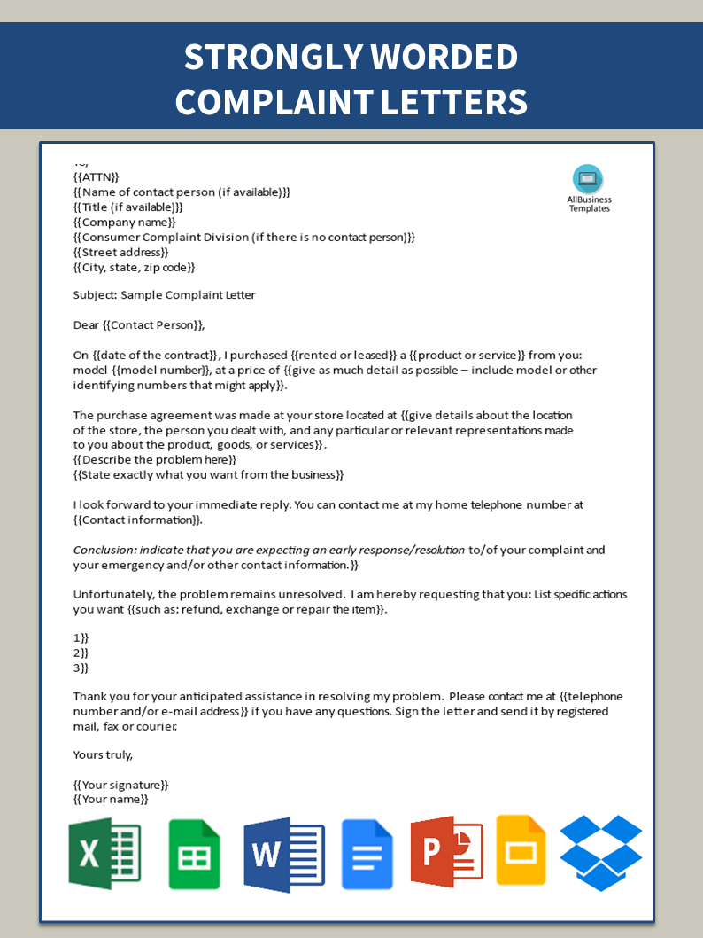 Sample Company Complaint Letter  Templates at