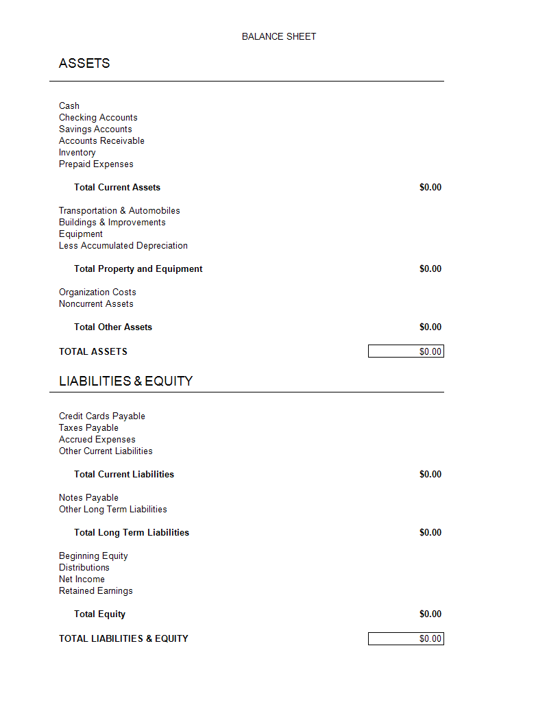 Balance Sheet in Accounting 模板