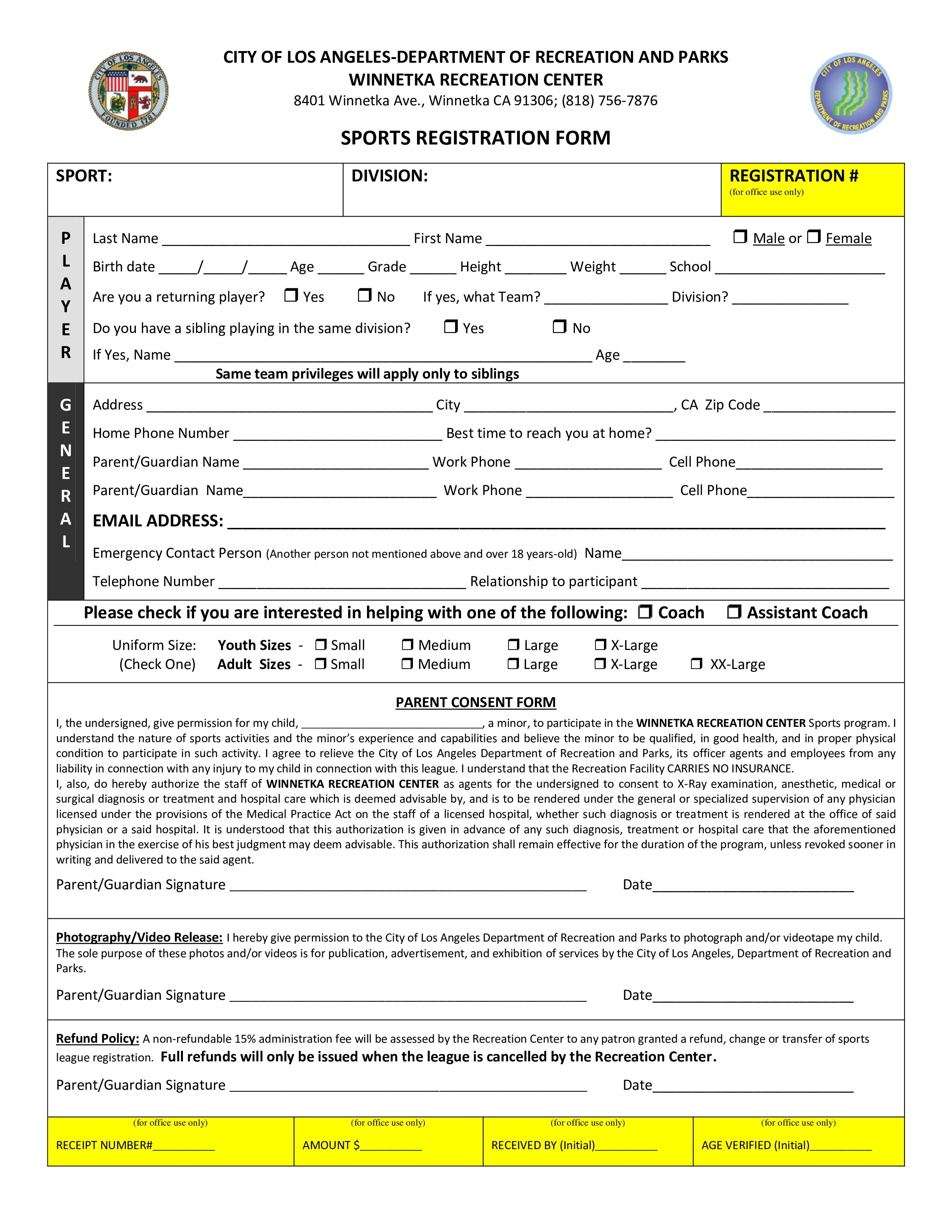 sports registration form Hauptschablonenbild