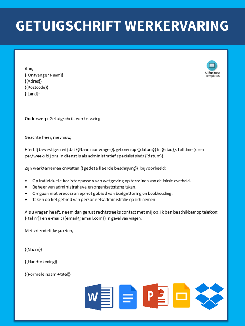 getuigschift werkervaring template