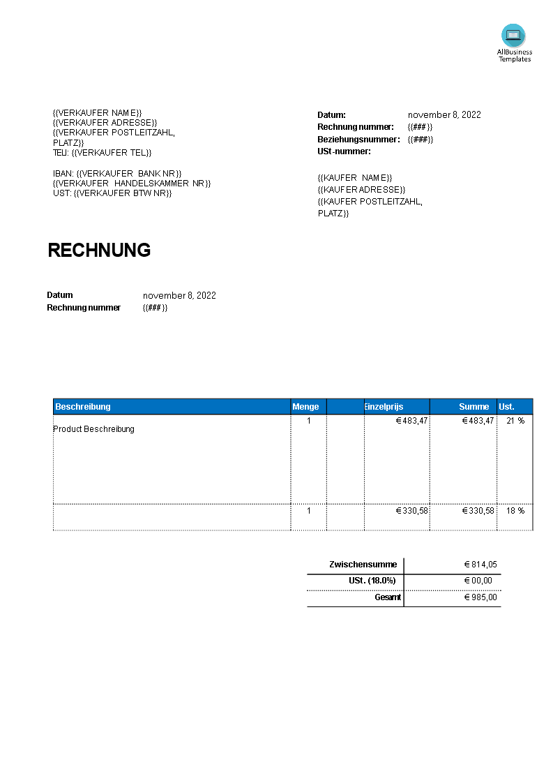 leere rechnungsvorlage pdf voorbeeld afbeelding 