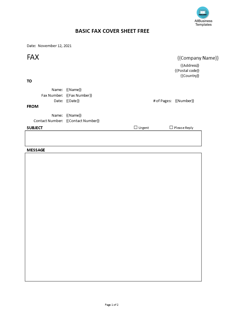 Basic Fax Cover Sheet Free 模板