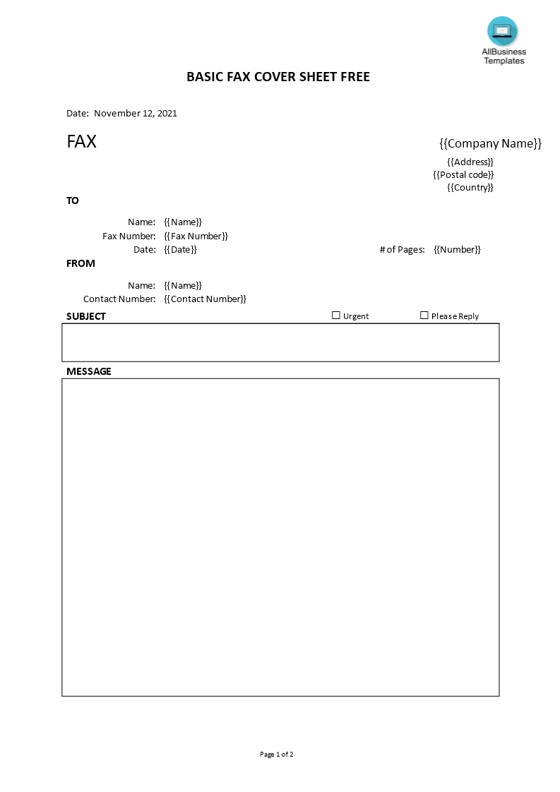 basic fax cover sheet free voorbeeld afbeelding 