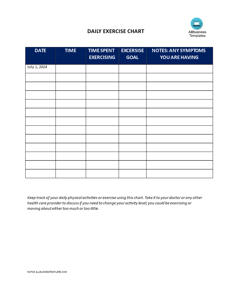 Daily Chart Exercise | Templates at allbusinesstemplates.com